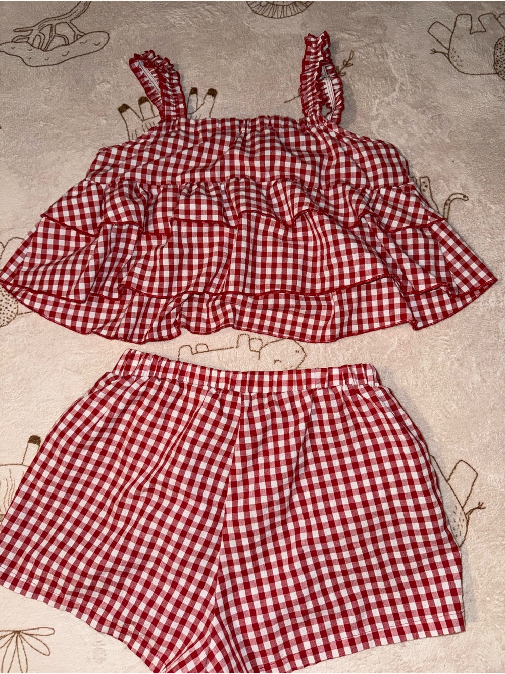 Red and White Gingham Ruffle Tank & Shorts Set size M -38-6 SHEIN brand .